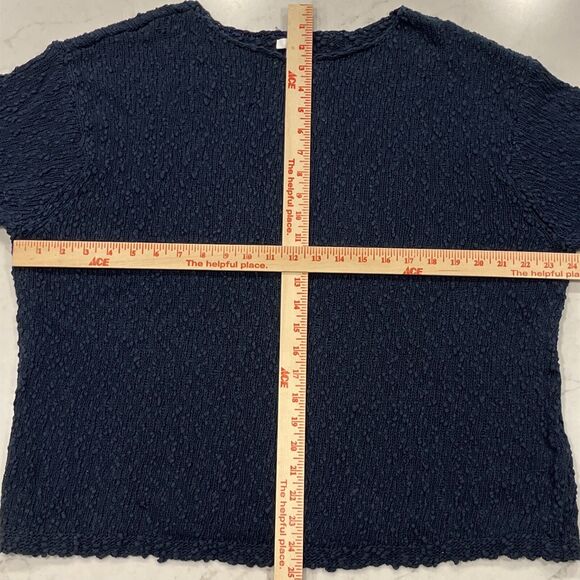 J Jill Womens XL Textured Sweater Navy Blue 100% Cotton Pullover Roll Tab Sleeve - Picture 5 of 8